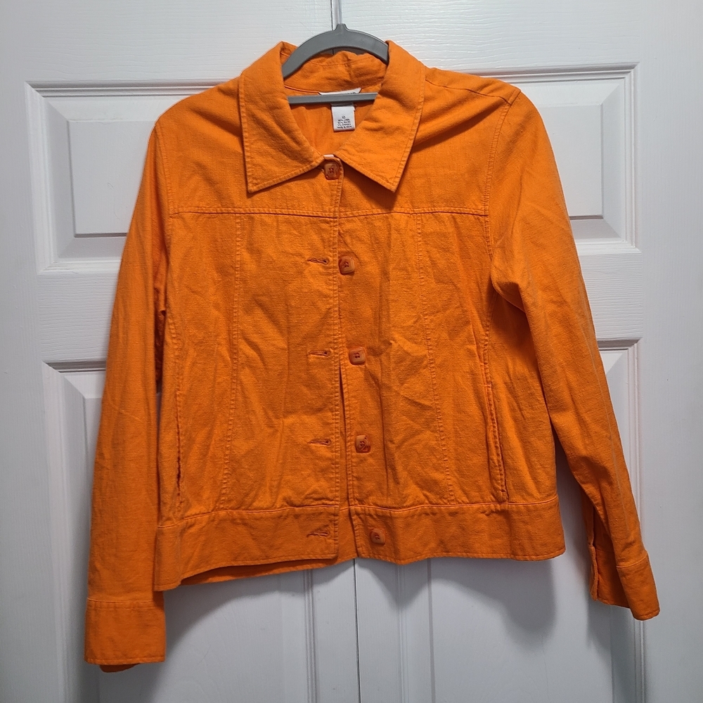 Vtg Kim‎ Rogers Bright Orange Linen Blend Womens Jacket 10 India